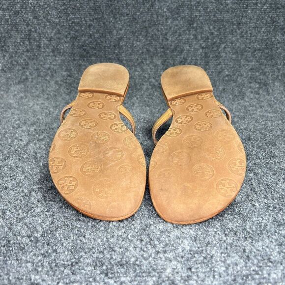 Tory Burch Miller Sandals Women's Size 7.5 Brown Leather Toe Post Flip Flops - Picture 10 of 11